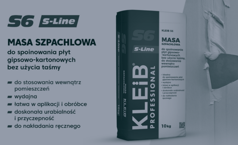 KLEIB S6 – gipsowa masa szpachlowa do spoinowania płyt gipsowo-kartonowych bez taśmy zbrojącej, dostępna w hurtowni budowlanej 4BUD w Zielonej Górze
