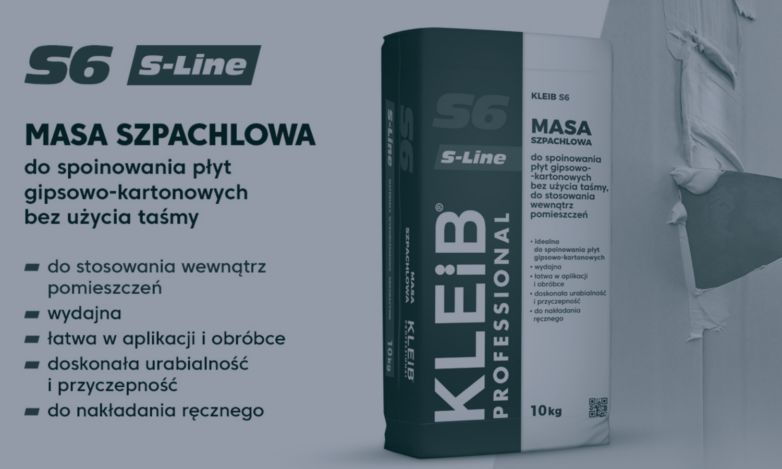 KLEIB S6 – gipsowa masa szpachlowa do spoinowania płyt gipsowo-kartonowych bez taśmy zbrojącej, dostępna w hurtowni budowlanej 4BUD w Zielonej Górze
