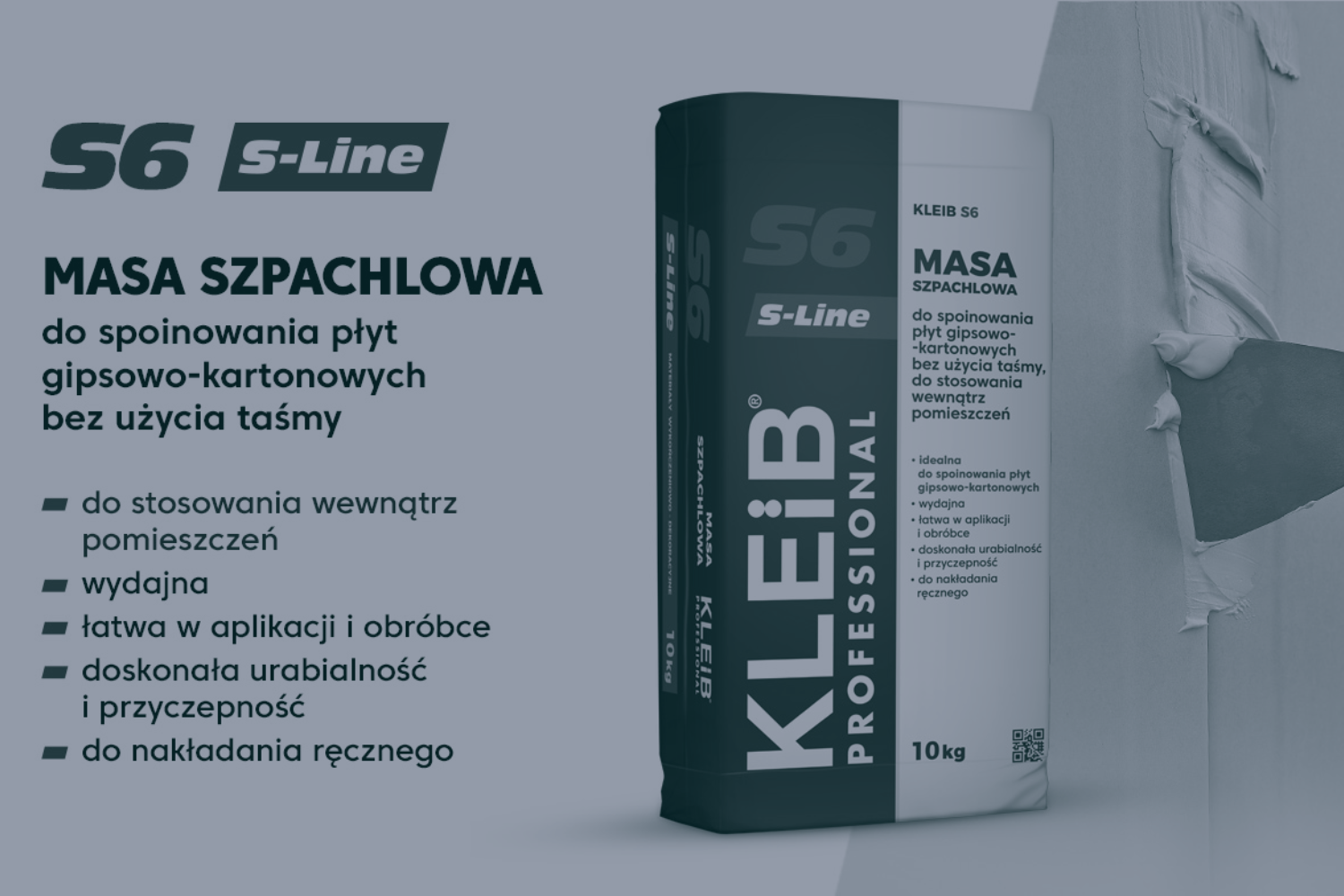 KLEIB S6 – gipsowa masa szpachlowa do spoinowania płyt gipsowo-kartonowych bez taśmy zbrojącej, dostępna w hurtowni budowlanej 4BUD w Zielonej Górze
