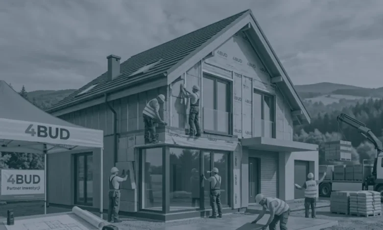 Budowa nowoczesnego domu energooszczędnego z materiałów dostarczonych przez hurtownię 4BUD w Zielonej Górze, rozładunek HDS i montaż izolacji.